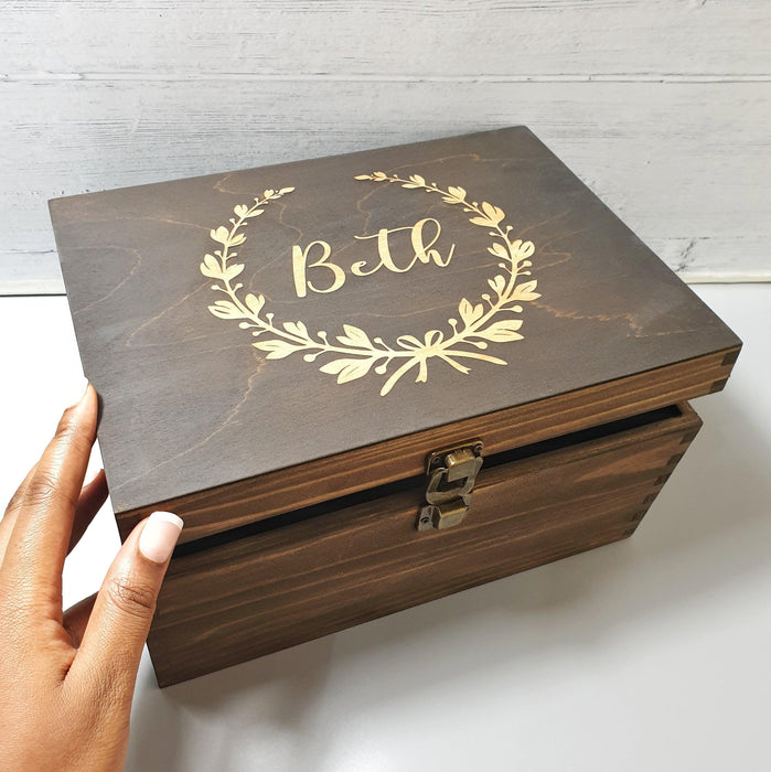 Personalised Floral Wreath Birthday Keepsake Box - Wooden Memory Box - Bereavement Box