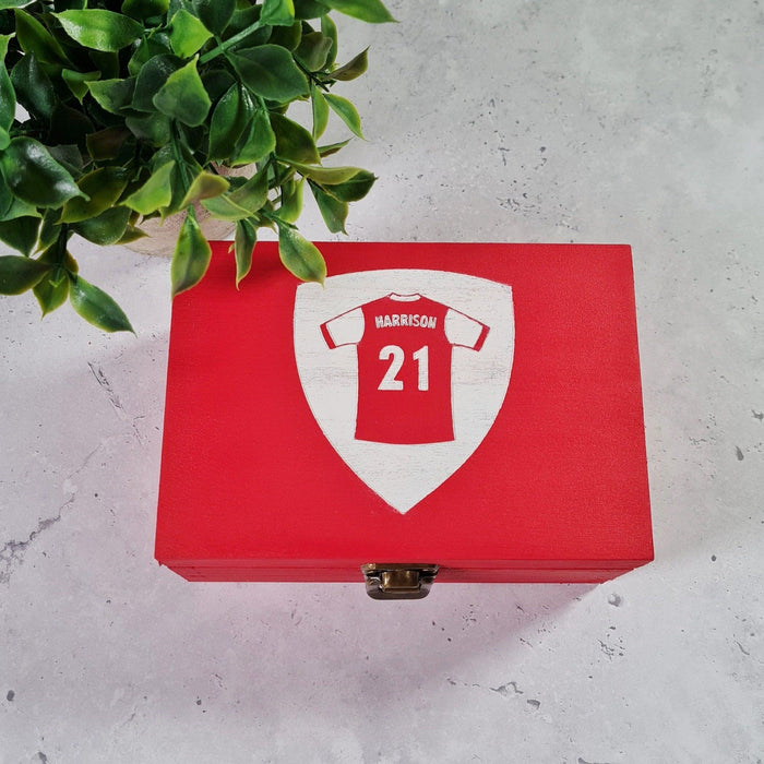 Personalised Football Shirt Keepsake Box I Football Team Medal Box I Custom Sports Badge Memory Box