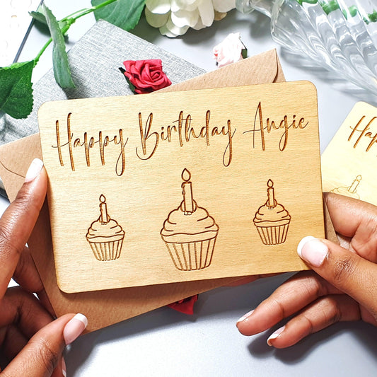 Personalised Happy Birthday Wooden Card I Engraved Greeting Card