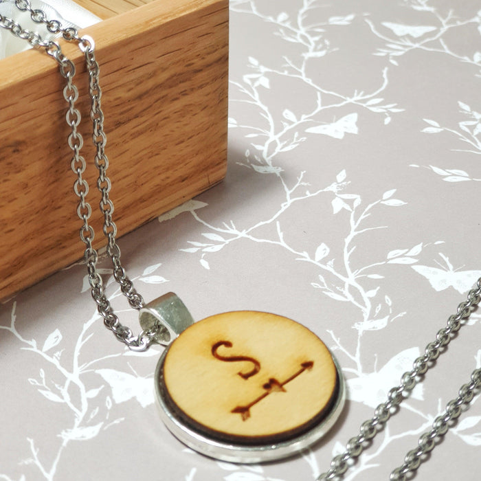 Personalised Initial Love Heart Arrow Necklace I Wooden Anniversary Gift