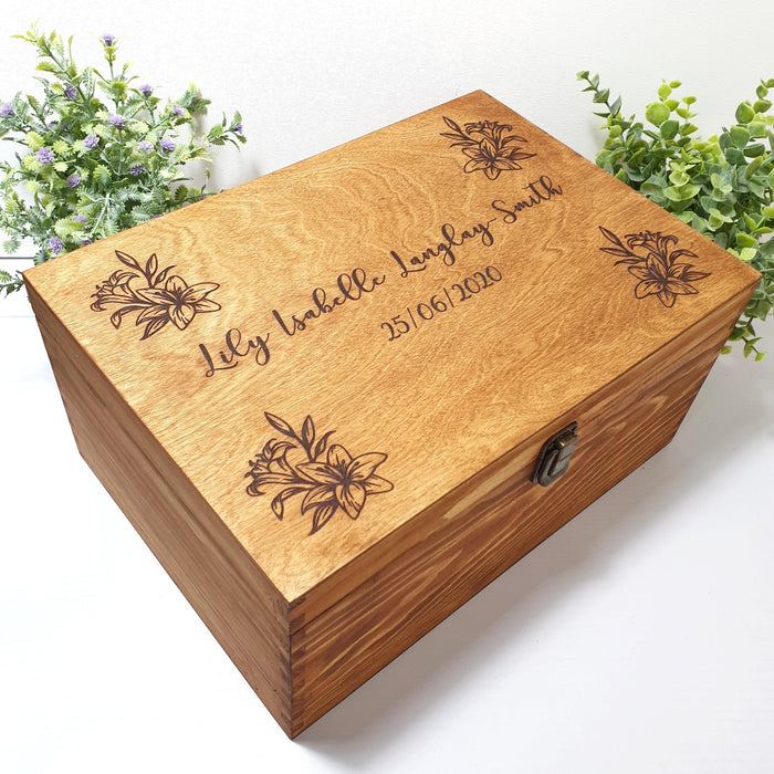 Personalised Lily Flower Baby Keepsake Box I Wooden Memory Box I Gift Idea