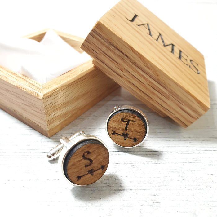 Personalised Love Heart Arrow Cufflinks I Wood Mens Anniversary Gift