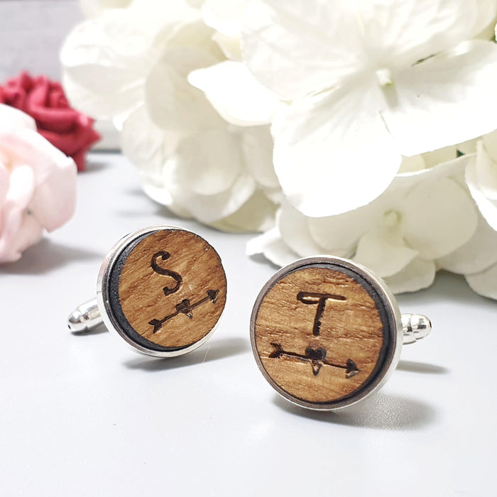 Personalised Love Heart Arrow Cufflinks I Wood Mens Anniversary Gift