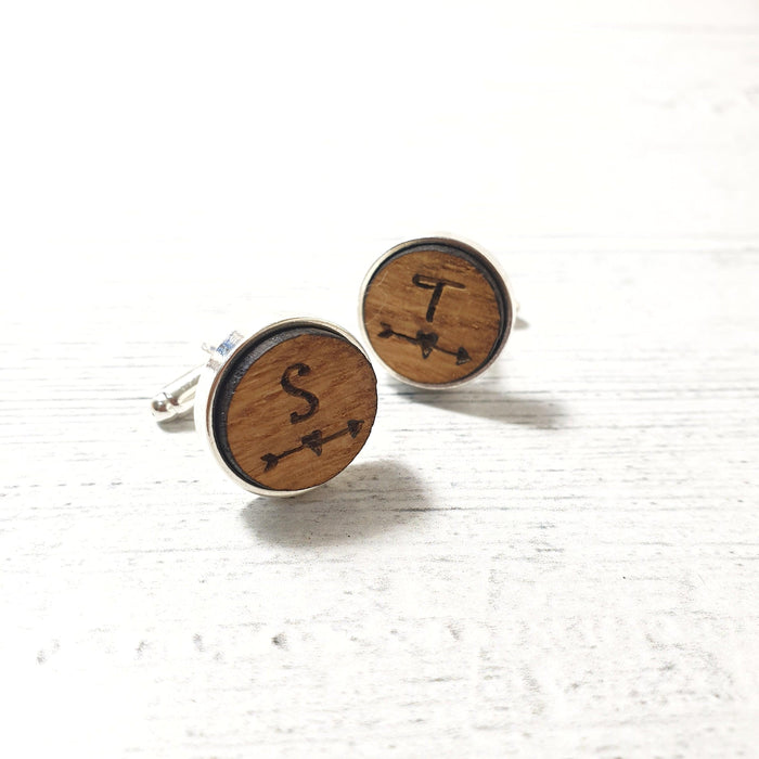 Personalised Love Heart Arrow Cufflinks I Wood Mens Anniversary Gift
