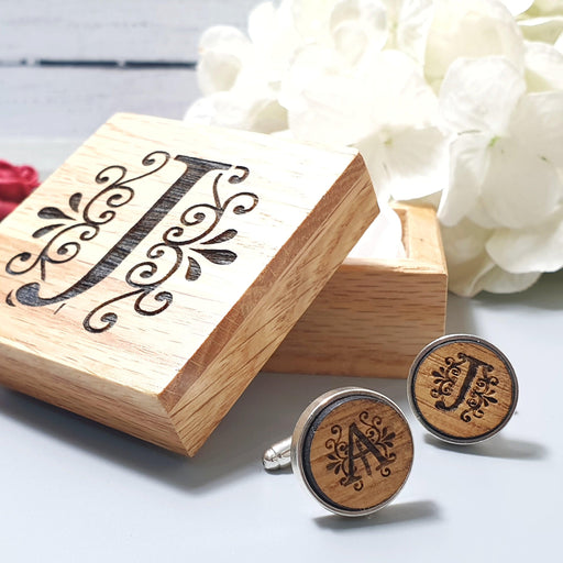 Personalised Monogram Wooden Cufflinks I Engraved Groom Wedding Gift