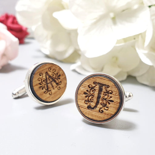 Personalised Monogram Wooden Cufflinks I Engraved Groom Wedding Gift