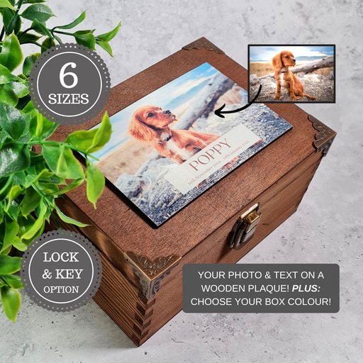 Personalised Pet Photo Memory Box I Pet Bereavement Wooden Box - Memorial Ashes Urn - Sympathy Gift
