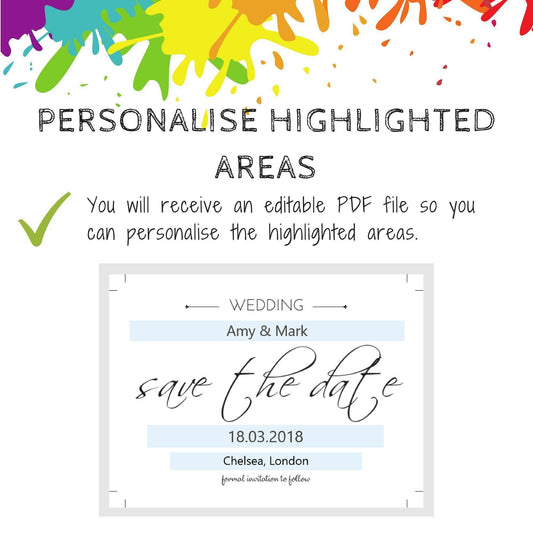 Personalised Printable Save The Date Wedding Invitation