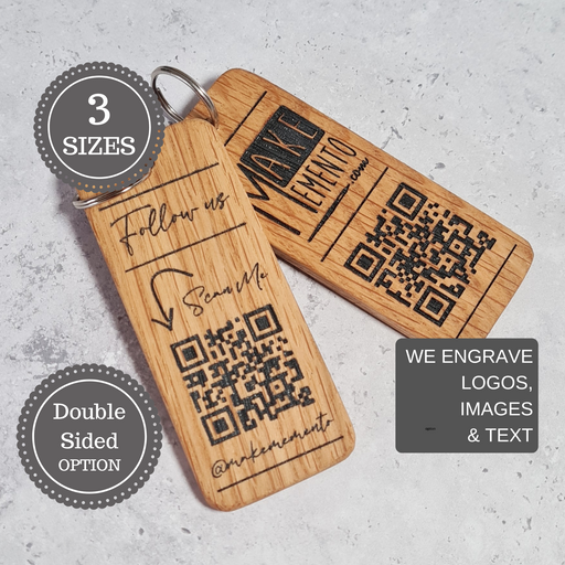 Personalised Social Media QR Code Keyring I Promotional Website Keyring I Wooden Business QR Code Keychain