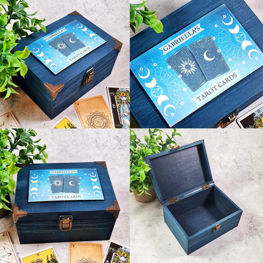 Personalised Tarot Box - Wooden Tarot Box & Card Deck - Tarot Card Storage - Sun Moon Tarot Oracle Box