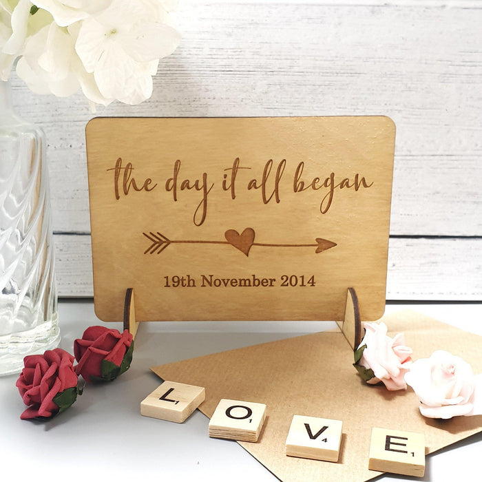 Personalised Wedding Anniversary Date Postcard I Engraved Wooden Wedding Card