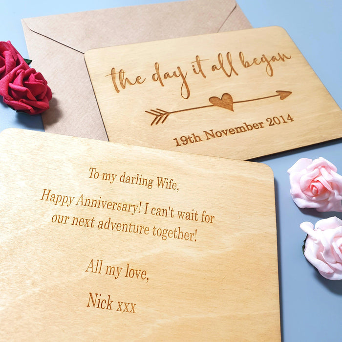 Personalised Wedding Anniversary Date Postcard I Engraved Wooden Wedding Card
