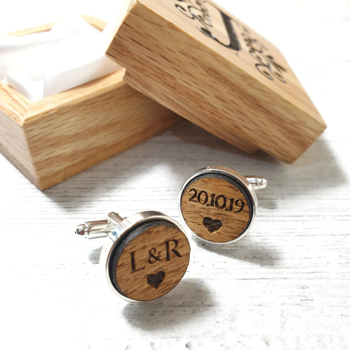 Personalised Wooden Cufflinks I Engraved 5th Anniversary Gift for Him