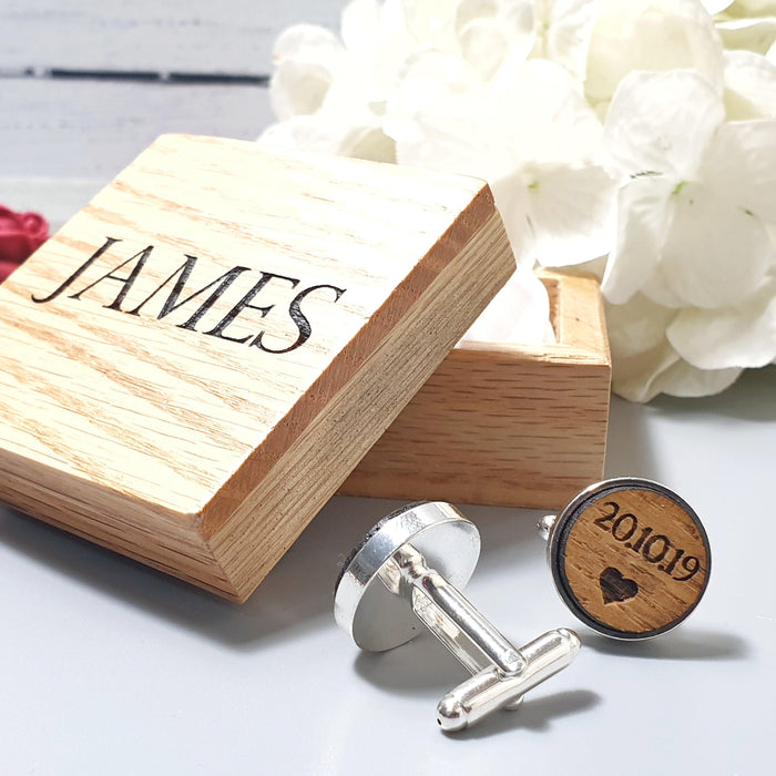 Personalised Wooden Cufflinks I Engraved 5th Anniversary Gift for Him