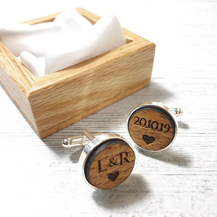 Personalised Wooden Cufflinks I Engraved 5th Anniversary Gift for Him