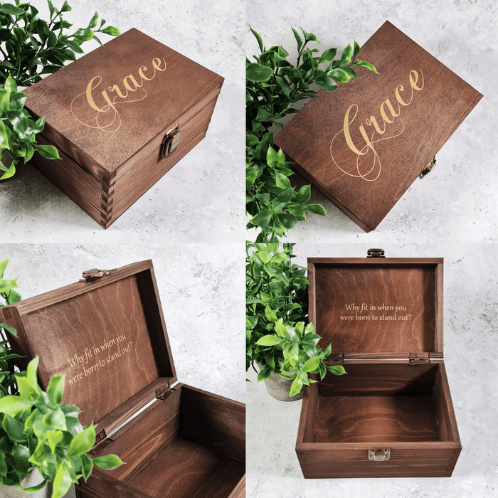 Personalised Wooden Memory Box I Keepsake Box With Lock I Custom Jewellery Storage Box