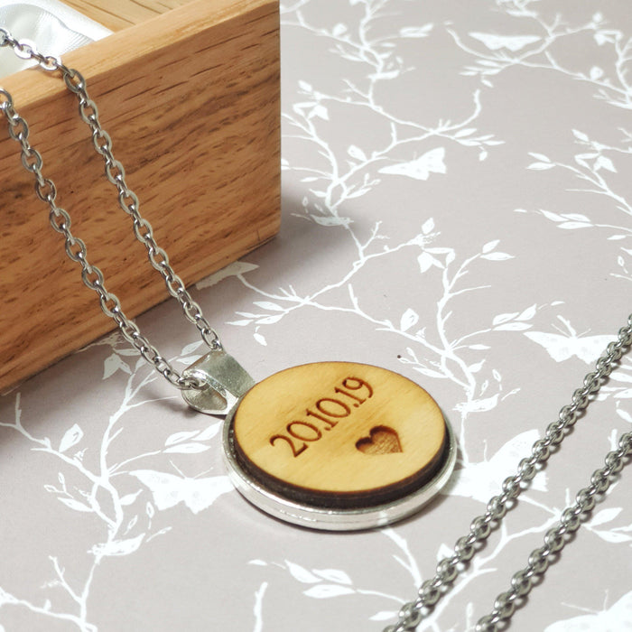 Personalised Wooden Necklace Pendant I 5th Wedding Anniversary Gift for Her