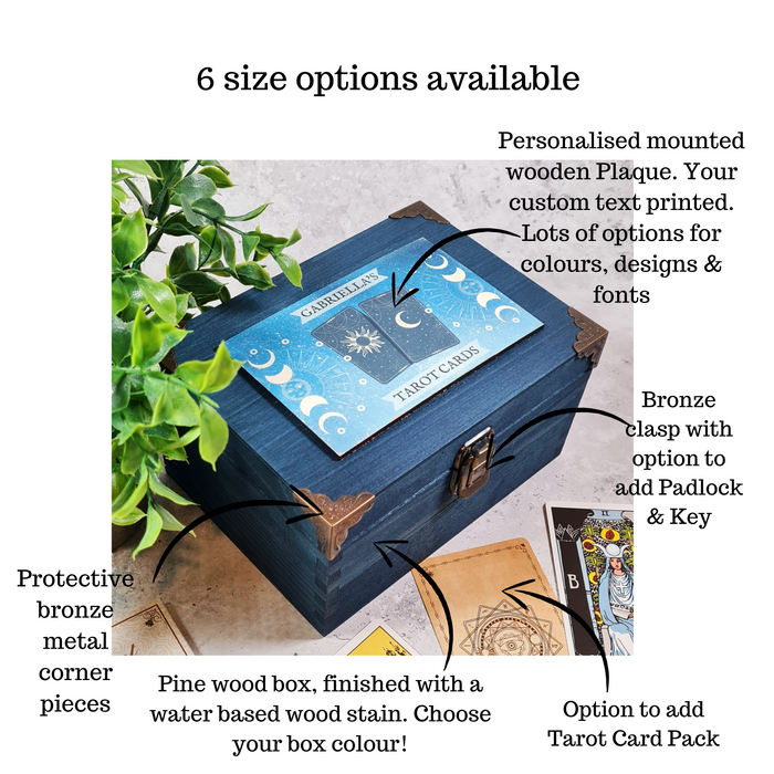 Personalised Wooden Tarot Box - Tarot Witch Box & Card Deck - Tarot Card Storage - Sun Moon Tarot Oracle Box