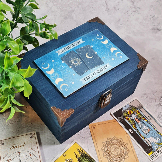 Personalised Wooden Tarot Box - Tarot Witch Box & Card Deck - Tarot Card Storage - Sun Moon Tarot Oracle Box