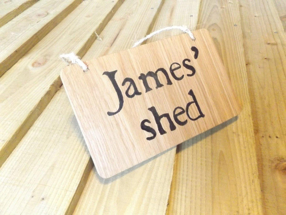 Personalised oak wood shed sign