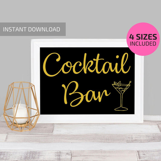 Printable Cocktail Bar Sign Black & Gold