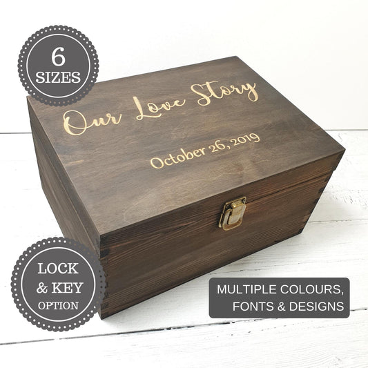Wooden Anniversary Keepsake Box I Personalised Wedding Love Story Box - 6 Sizes Small to XLarge