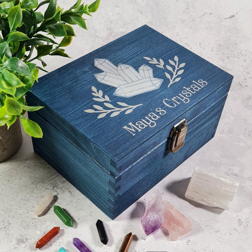 Wooden Crystal Box I Personalised Crystal Collection Storage Box I Healing Chakra Stones Box