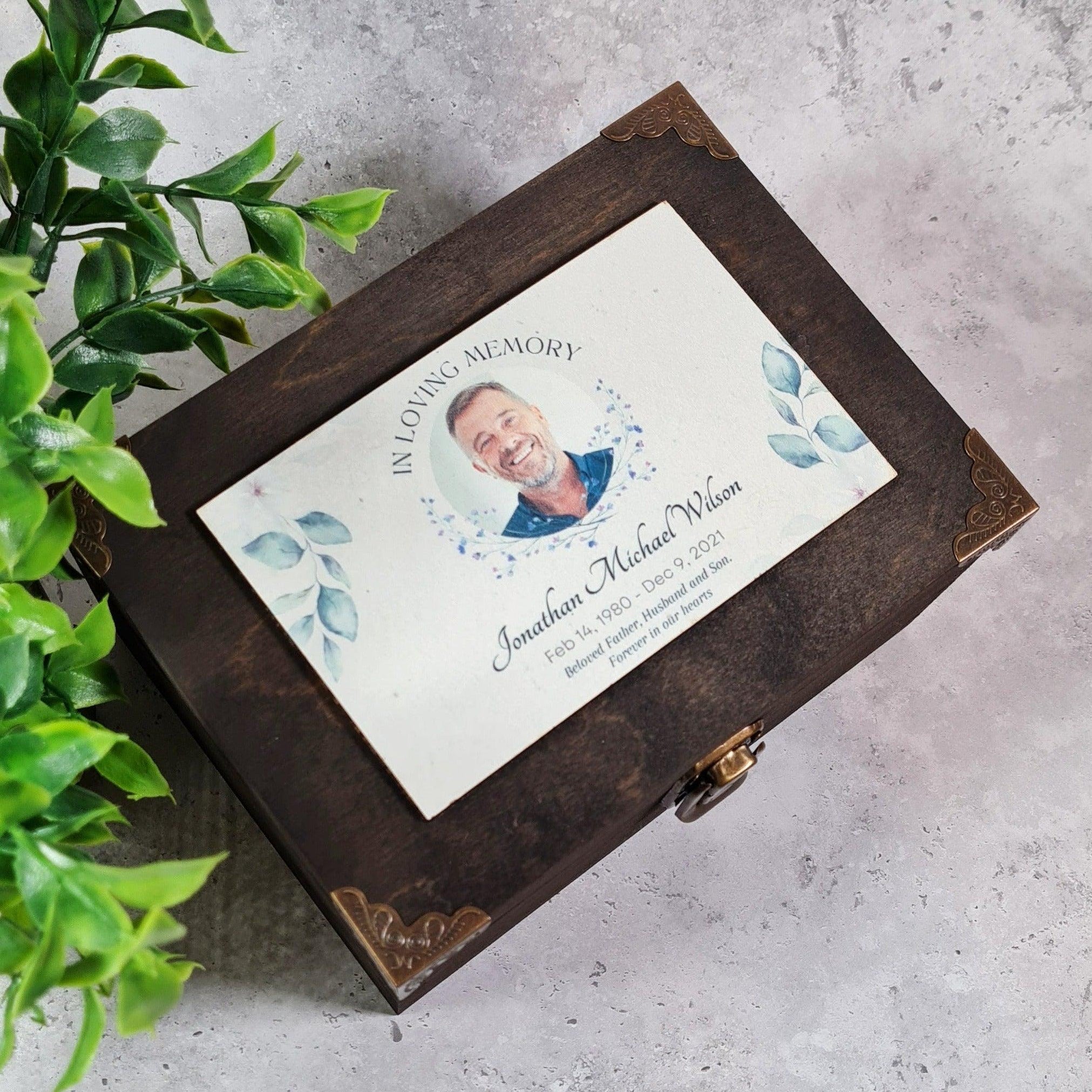 Burial Box Wooden Photo Keepsake Box - Memorial Bereavement Gift - Ashes Crematio ...
