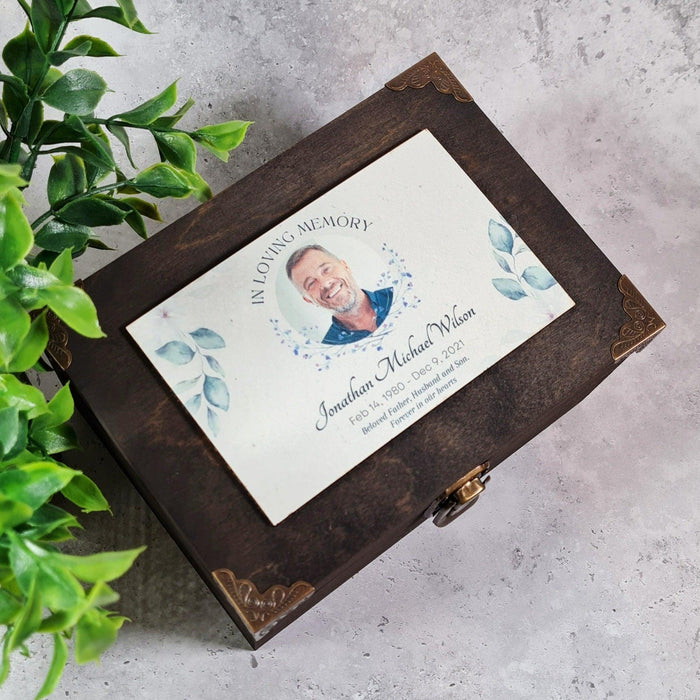 Wooden Photo Keepsake Box - Memorial Bereavement Gift - Ashes Cremation Box - Sympathy Gift