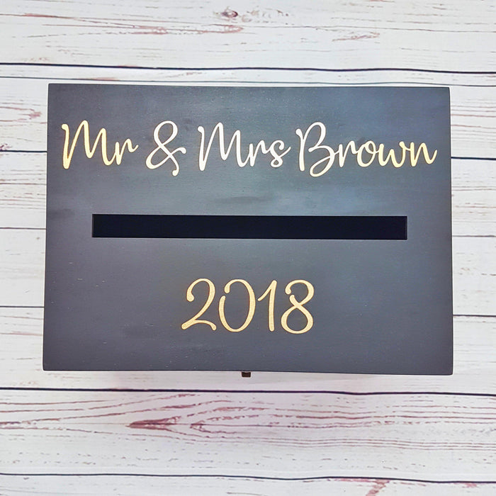 Wooden Wedding Card Box Gold Black I Wedding Wishes Box With Lock