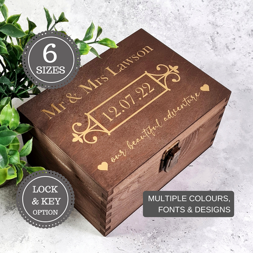 Wooden Wedding Memory Box I Wedding Keepsake Storage Box I Gift for Bride & Groom I Wedding Couples Gift Idea